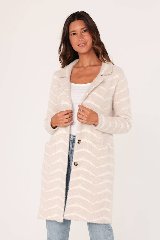 Fuzzy Chevron Jacquard Button Front Cardigan