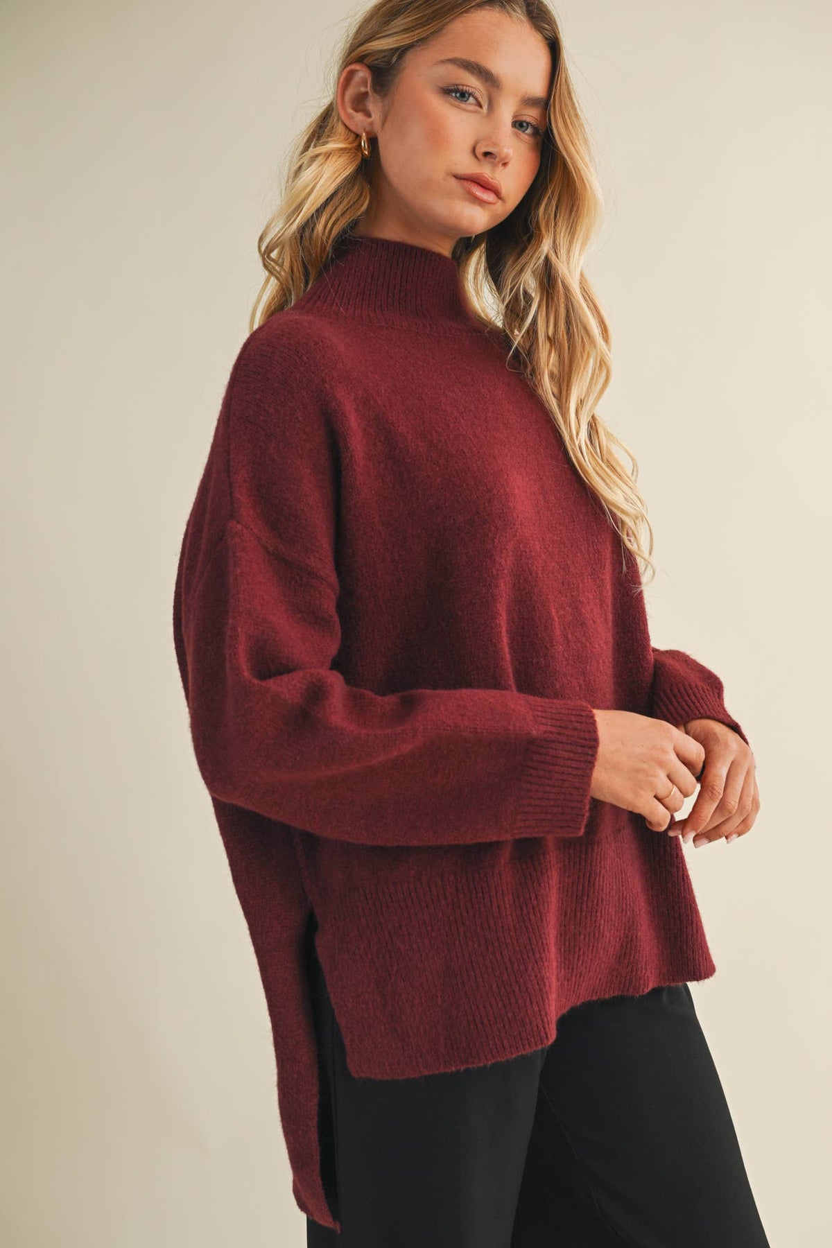 Mila Funnel Neck High-Low Tunic Sweater