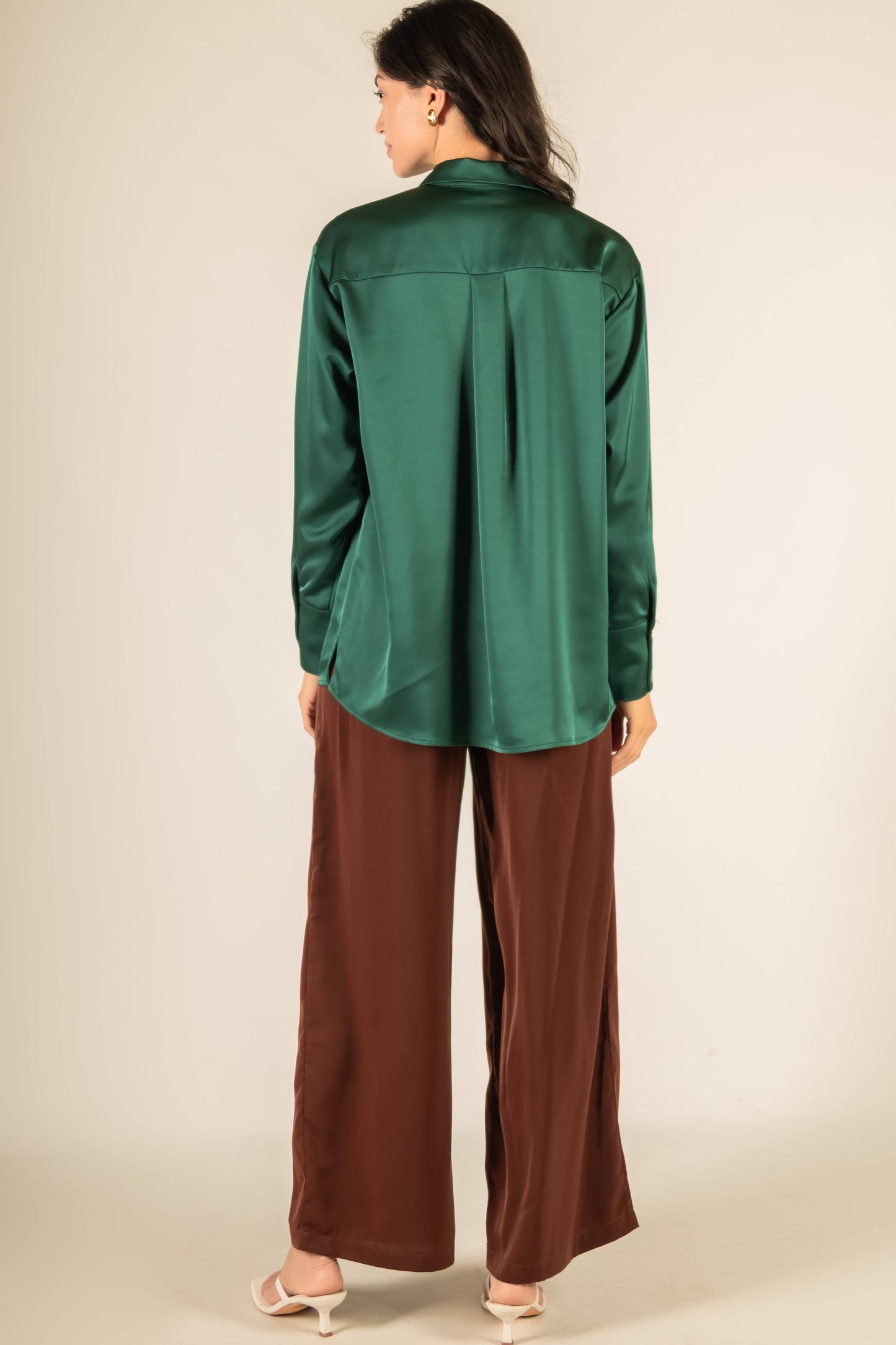 Satin Placket Cover Button Up Shirt