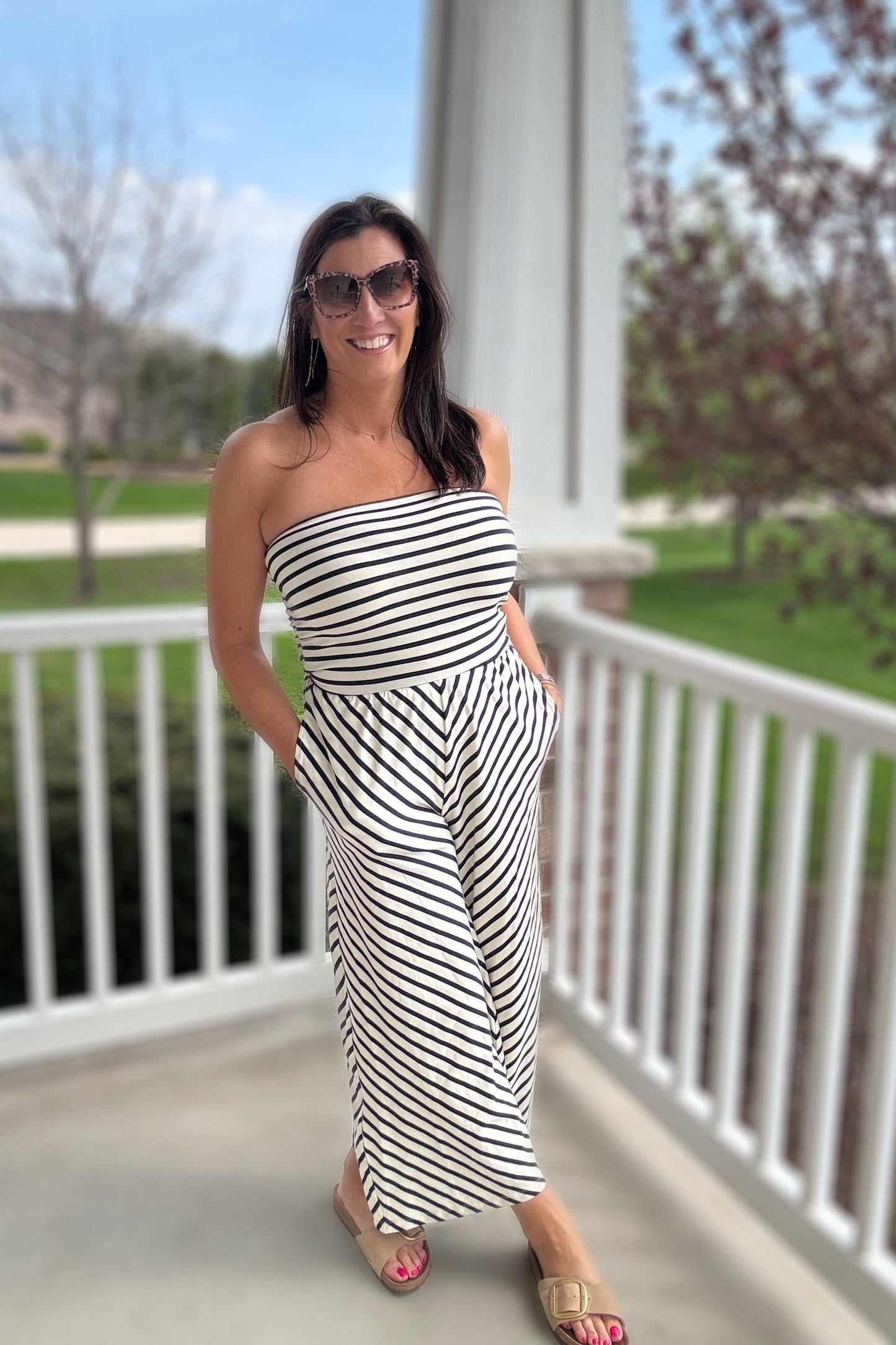 Knit Cotton Spandex Striped Tube Strapless Jumpsuit