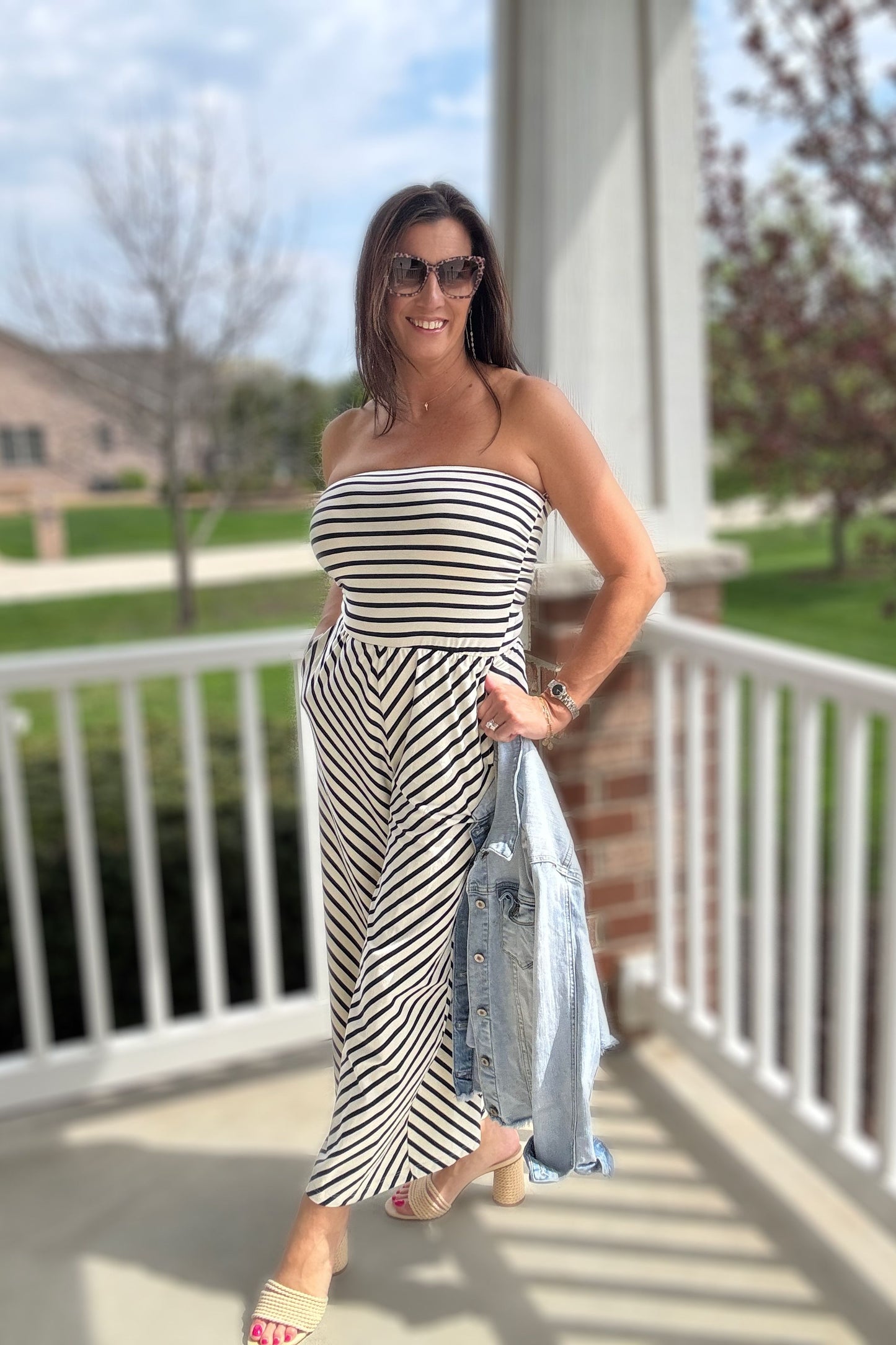 Knit Cotton Spandex Striped Tube Strapless Jumpsuit