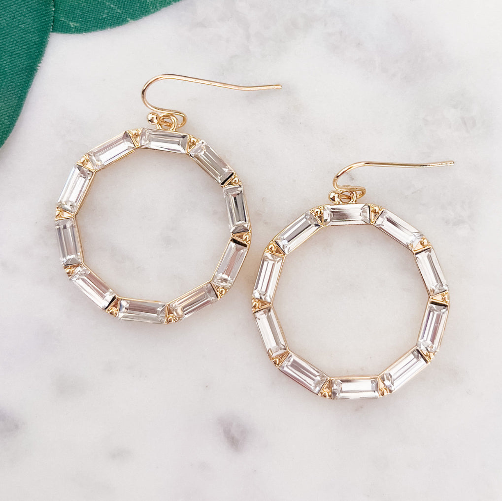 Circle Baguette Dangle Earrings