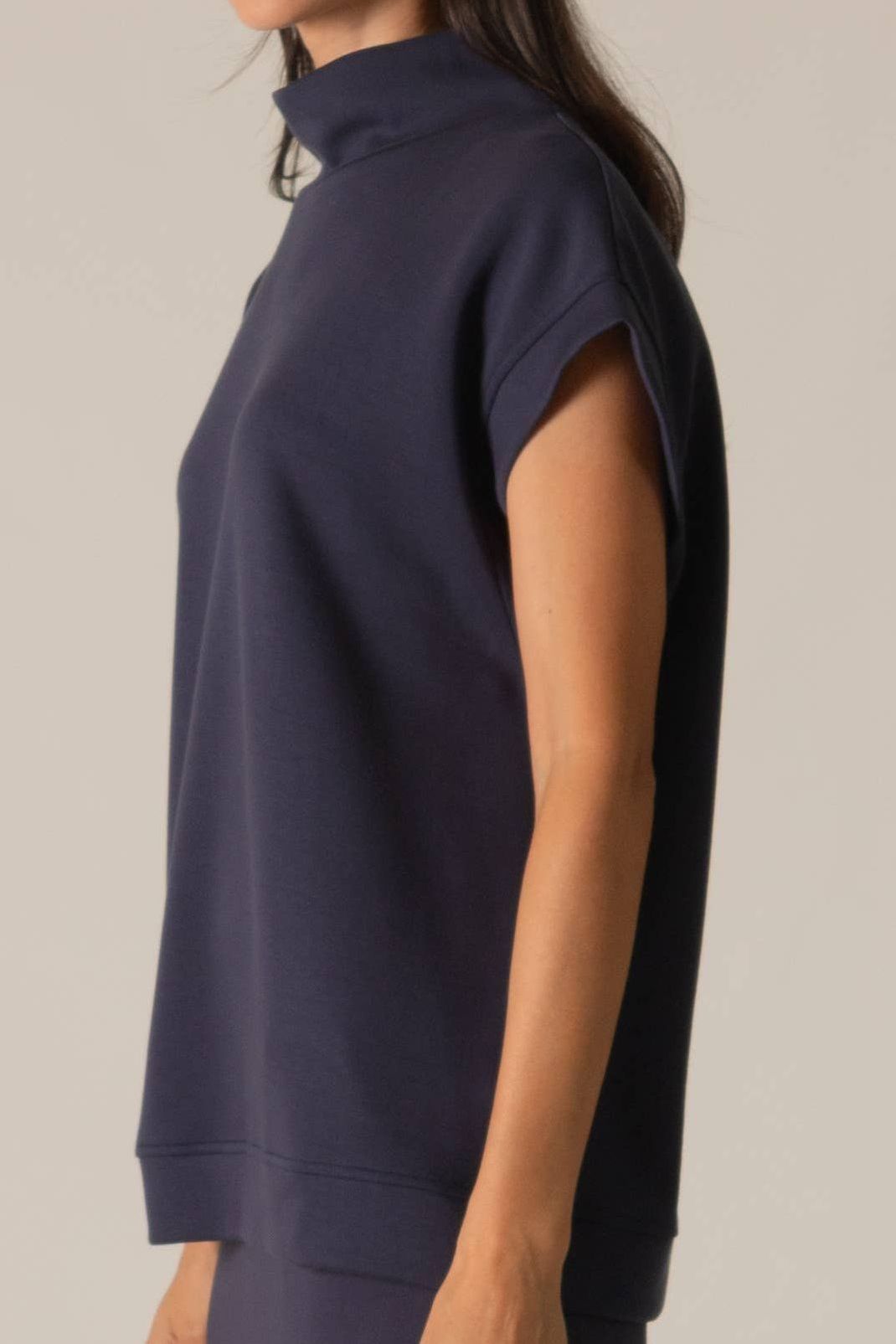 P. CILL Butter Modal Mock Neck Capped Sleeve Top