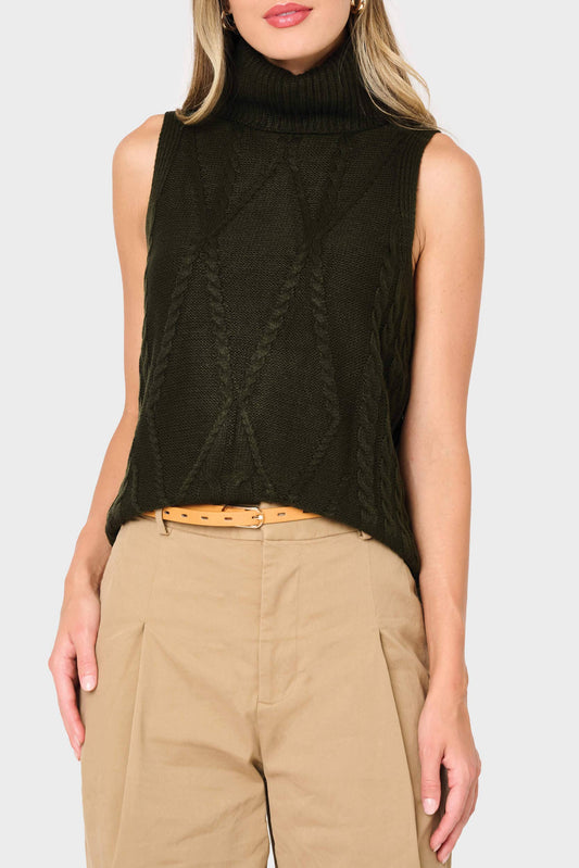 Evergreen Turtleneck Cable Sweater Vest