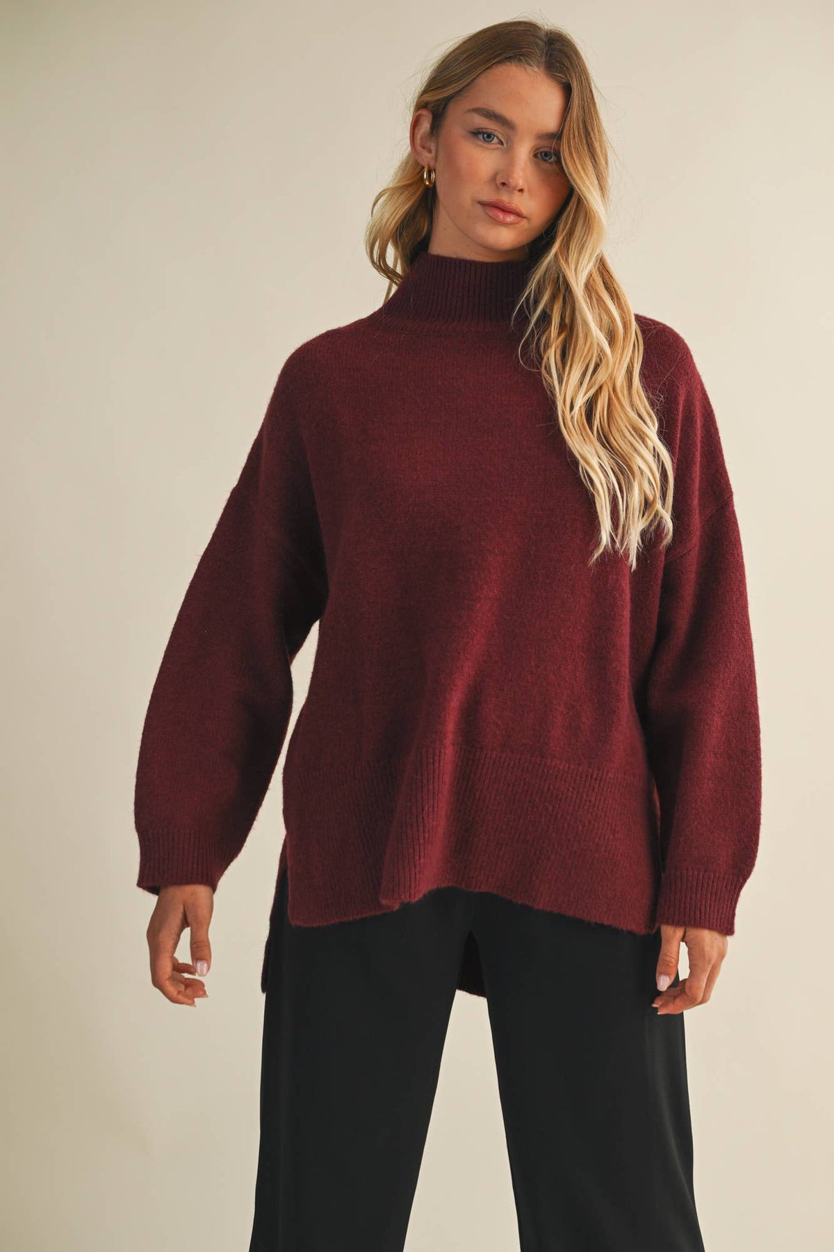 Mila Funnel Neck High-Low Tunic Sweater