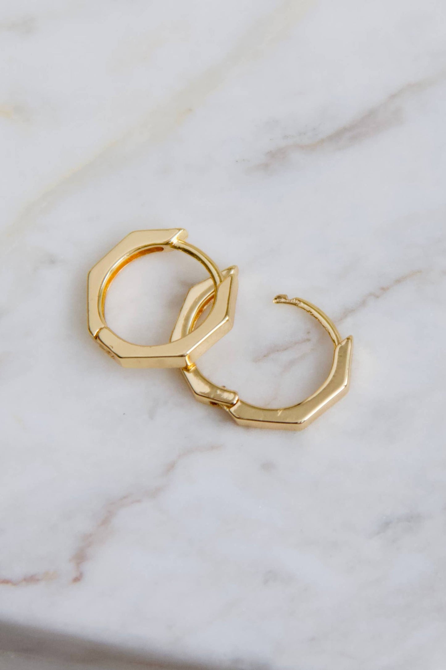 Hexagon Huggie Hoop Earrings