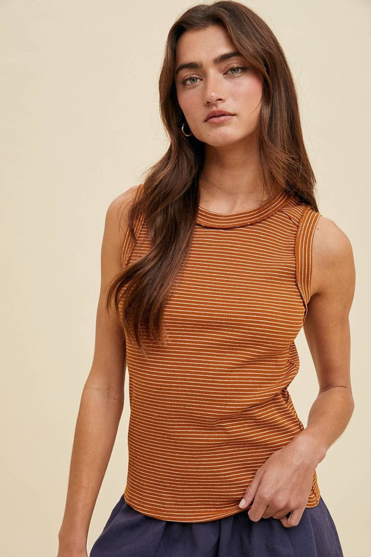 Striped Raw Edge Detail Tank