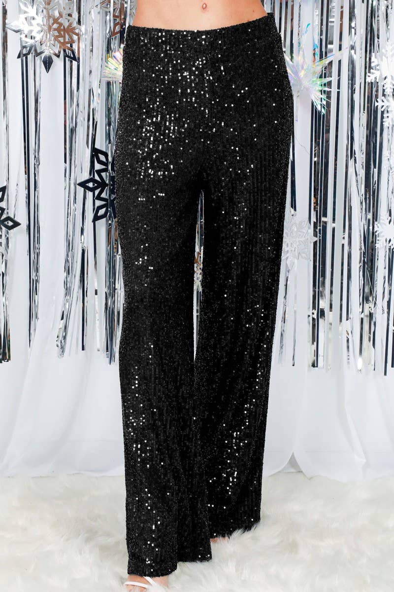 Sequined Straight Wide-Leg Pants