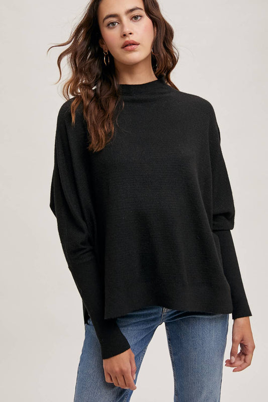 Mock Neck Dolman Sleeved Knit Top