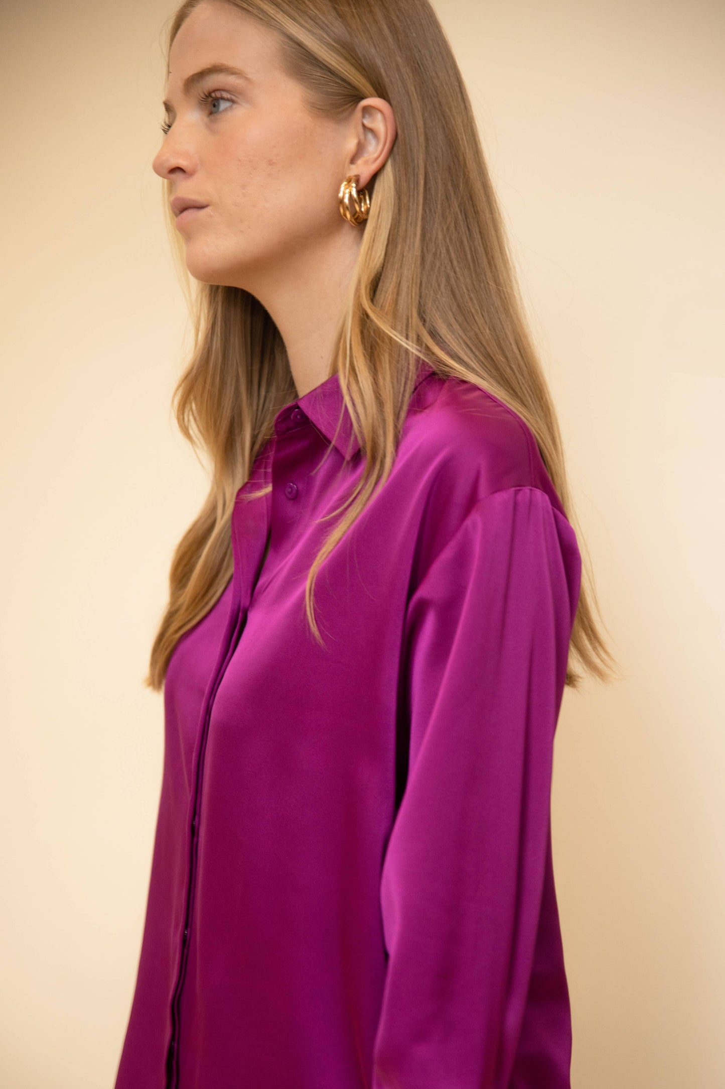 Satin Placket Cover Button Up Shirt