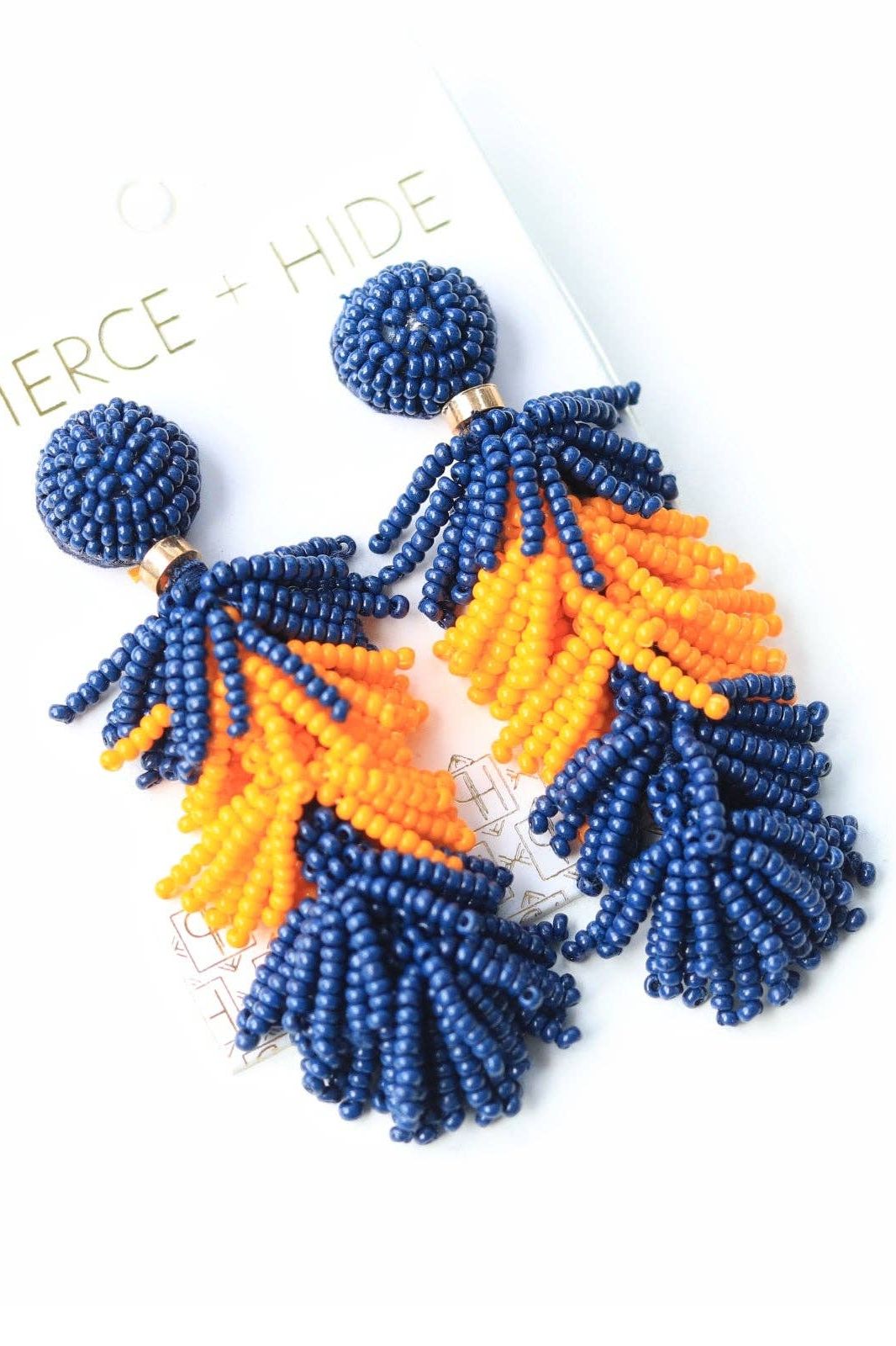 Custom Orange/Navy Tiered Tassel Earrings