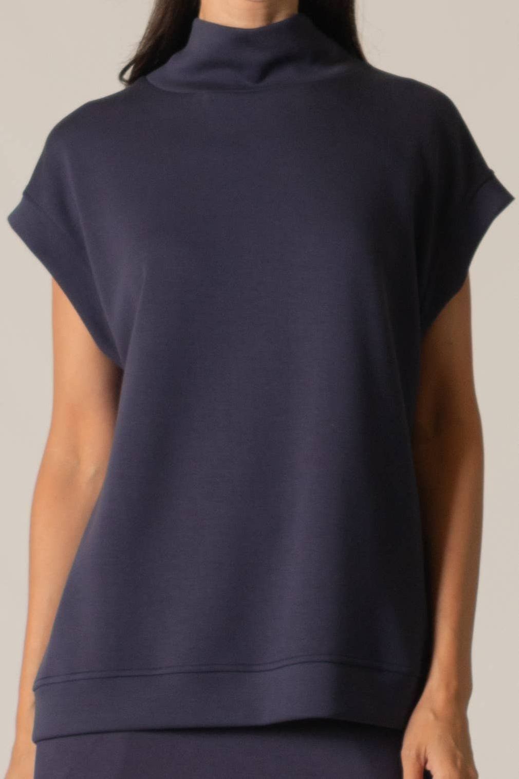 P. CILL Butter Modal Mock Neck Capped Sleeve Top